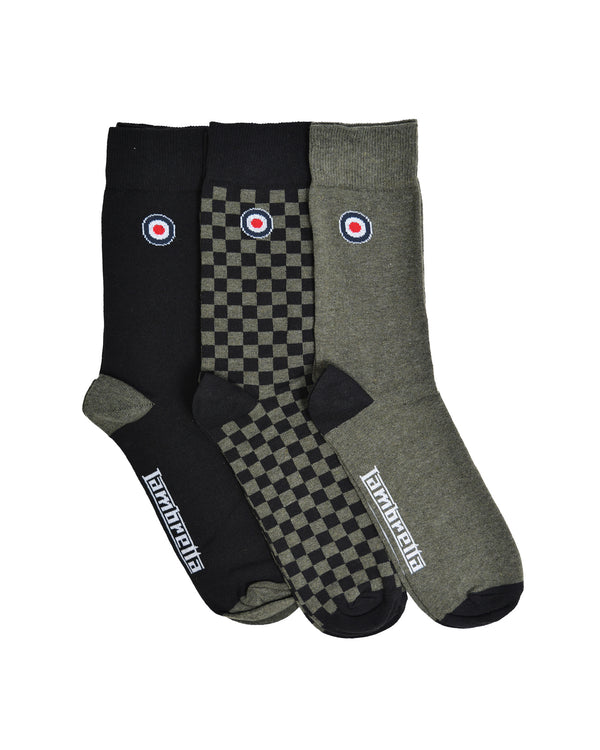 lambretta 3 Pack Checker Sock Khaki/Black