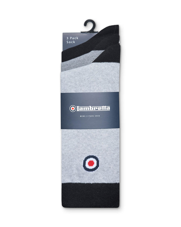Lambretta 3 Pack Classic Sock Black/Charcoal/Grey