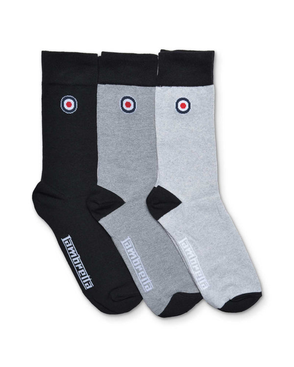 lambretta 3 Pack Classic Sock Black/Charcoal/Grey