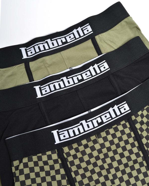 Lambretta 3 Pack Multi Boxer Khaki/Black
