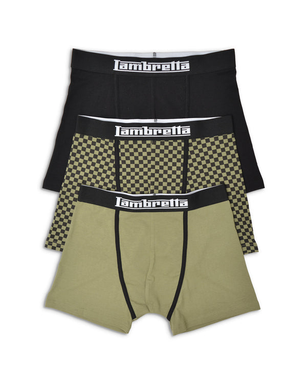 lambretta 3 Pack Multi Boxer Khaki/Black