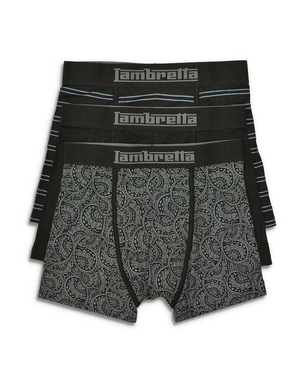 lambretta 3 Pack Paisley Boxer Black/Grey