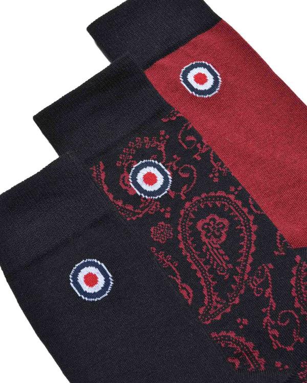 Lambretta 3 Pack Paisley Sock Black/Burgundy