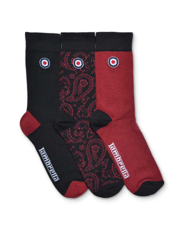 lambretta 3 Pack Paisley Sock Black/Burgundy