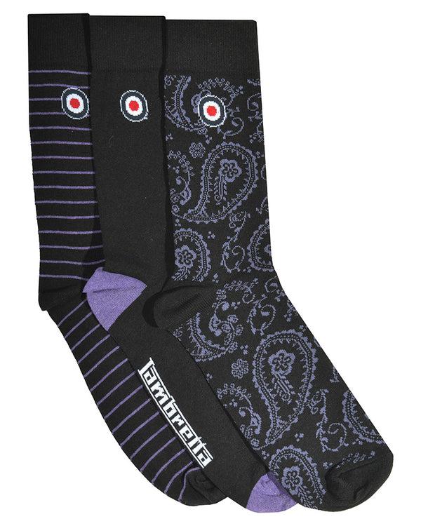 lambretta 3 Pack Paisley Sock Black/Wine