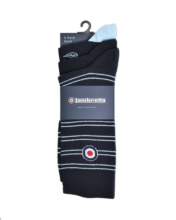Lambretta 3 Pack Paisley Sock Navy/Sky
