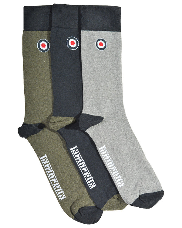 lambretta 3 Pack Solid Sock Grey/Navy/Khaki