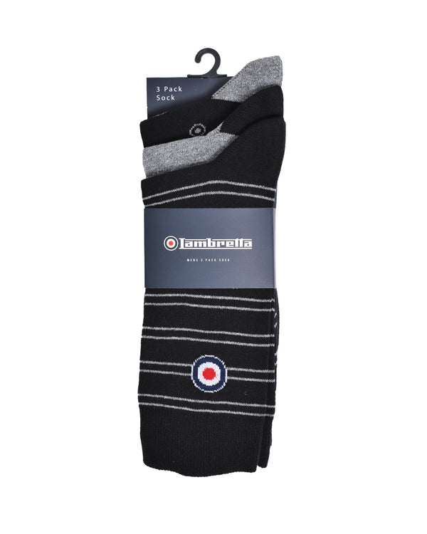 Lambretta 3 Pack Target Sock Black/Grey