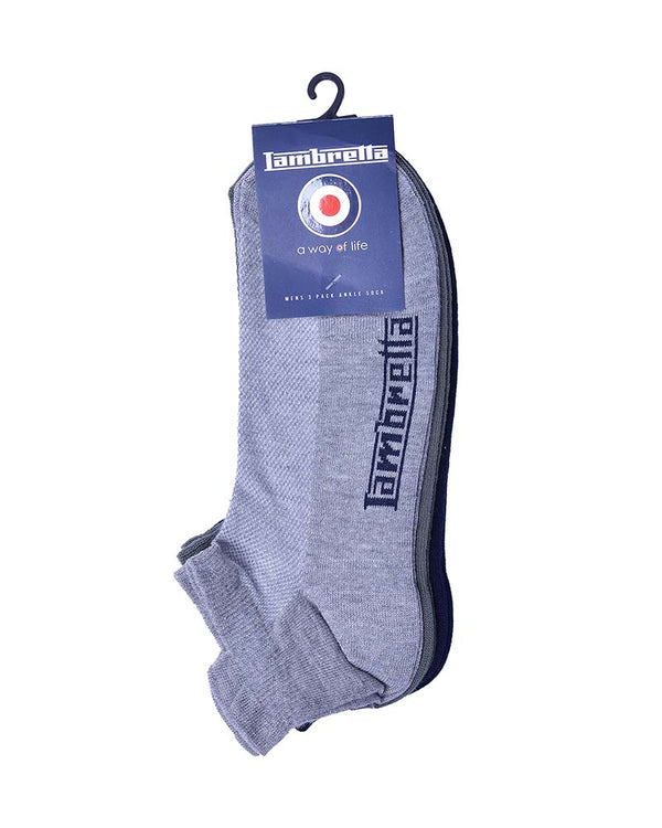 Lambretta 3 Pack Trainer Sock Navy/Khaki/Grey