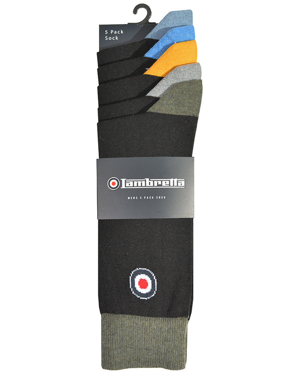 Lambretta 5 Pack Classic Sock Black