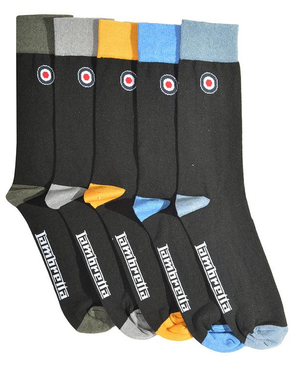 lambretta 5 Pack Classic Sock Black