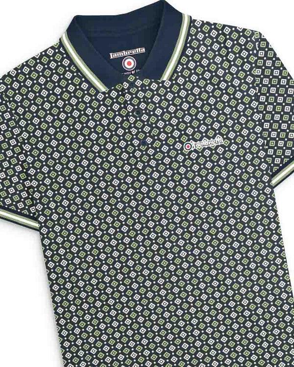 Lambretta Big & Tall Geo AOP Polo Navy/Basil