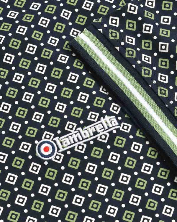 Lambretta Big & Tall Geo AOP Polo Navy/Basil