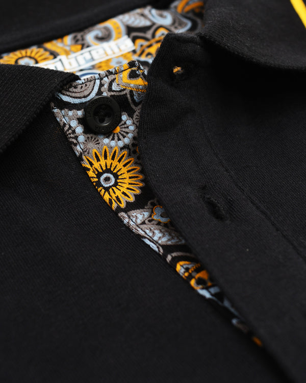 Lambretta Big & Tall Paisley Lined Polo Black