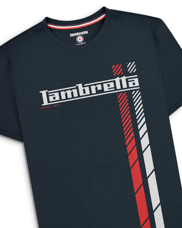 Lambretta Fade Racing Stripe Tee Navy