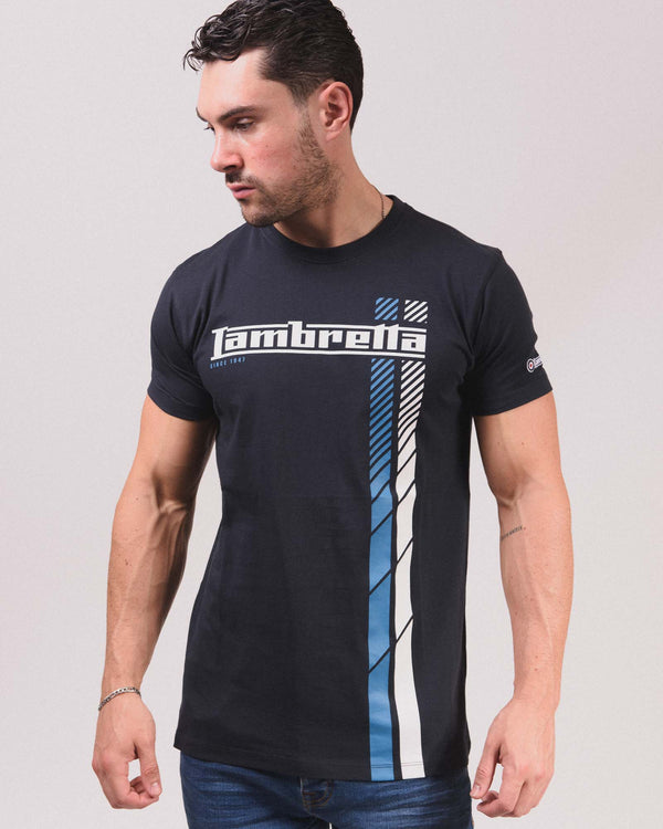 Lambretta Fade Racing Stripe Tee Navy/White