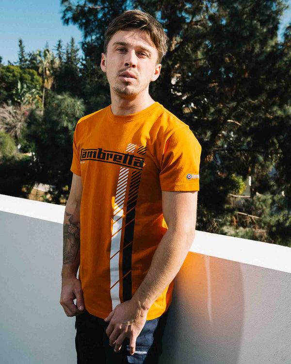 Lambretta Fade Racing Stripe Tee Orange