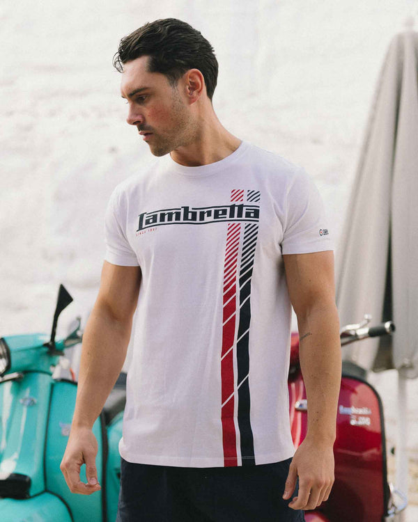 Lambretta Fade Racing Stripe Tee White