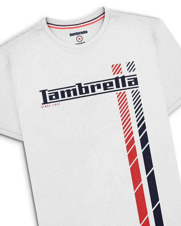 Lambretta Fade Racing Stripe Tee White