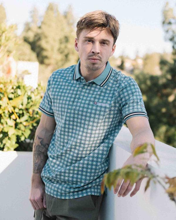 Lambretta Geo AOP Polo Smoke Blue