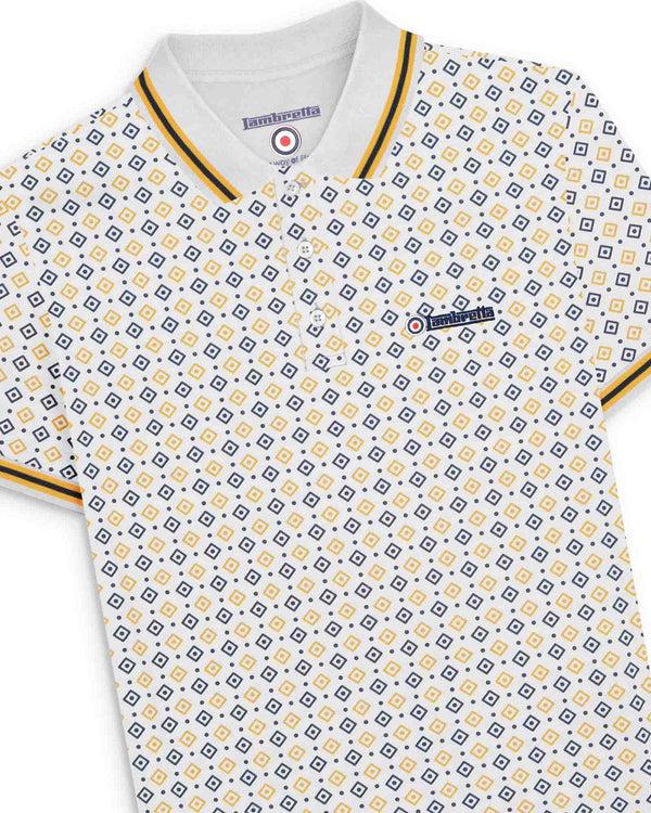 Lambretta Geo AOP Polo White/Navy/Gold