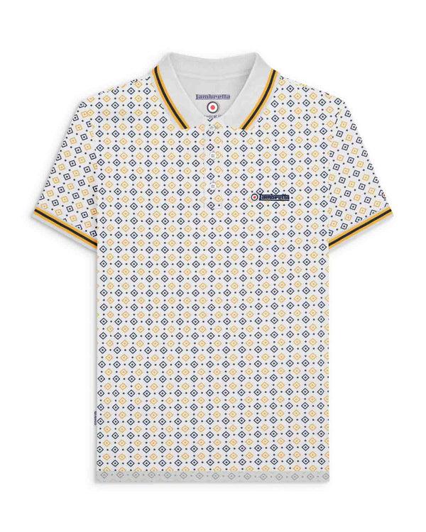 lambretta Geo AOP Polo White/Navy/Gold