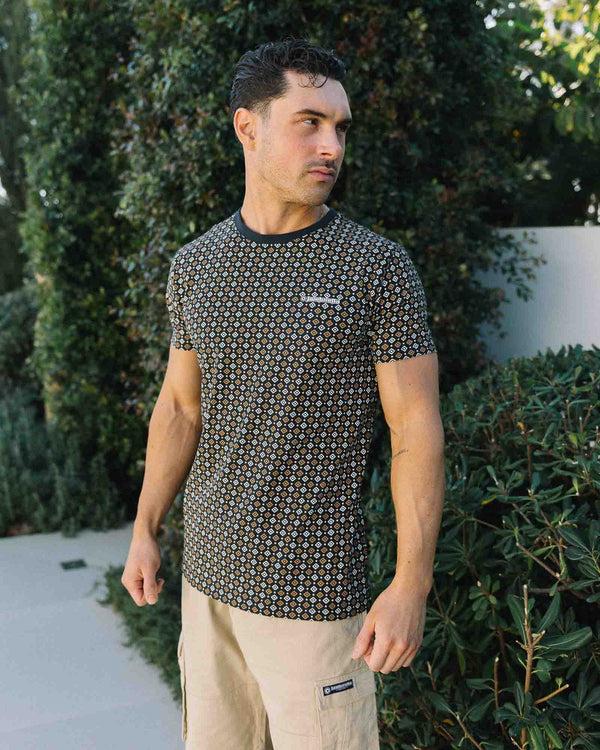 Lambretta Geo AOP Tee Navy/Tobacco