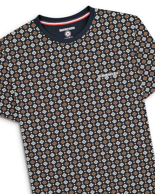 Lambretta Geo AOP Tee Navy/Tobacco
