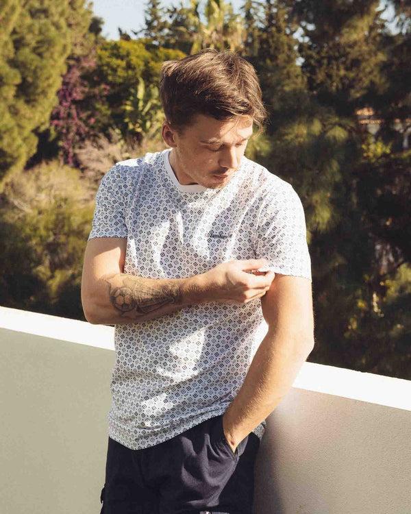 Lambretta Geo AOP Tee White/Smoke Blue