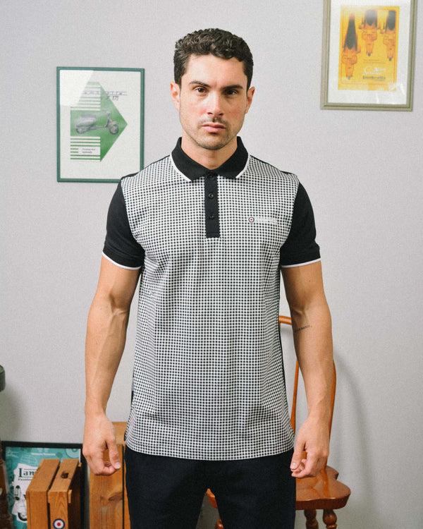 Lambretta Gingham AOP Polo Black