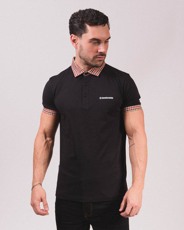 Lambretta Gingham Collar Polo Black