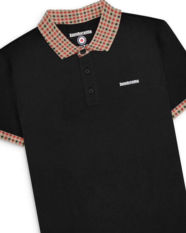 Lambretta Gingham Collar Polo Black