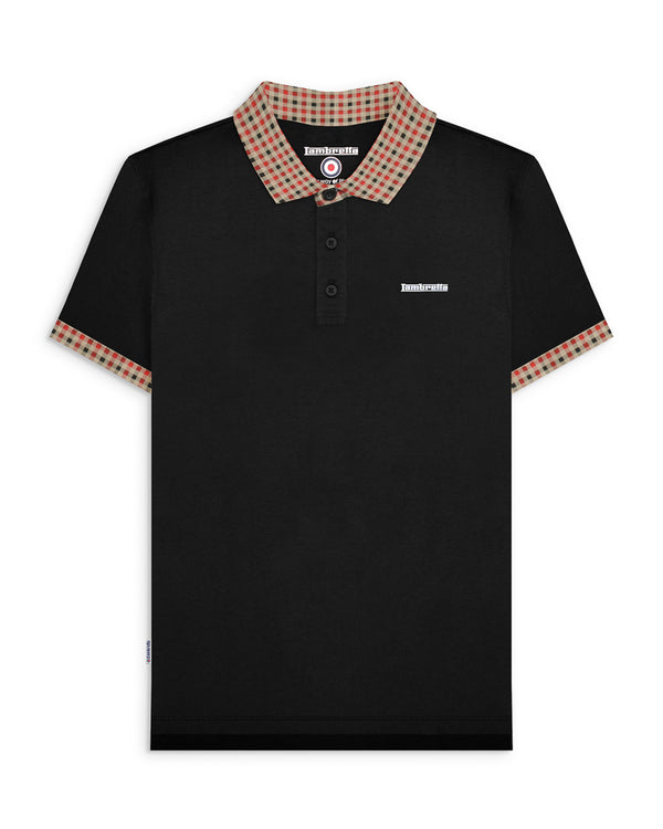 lambretta Gingham Collar Polo Black
