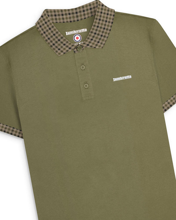 Lambretta Gingham Collar Polo Khaki