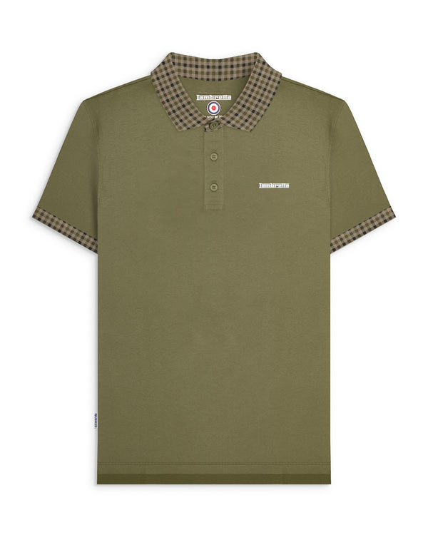 lambretta Gingham Collar Polo Khaki