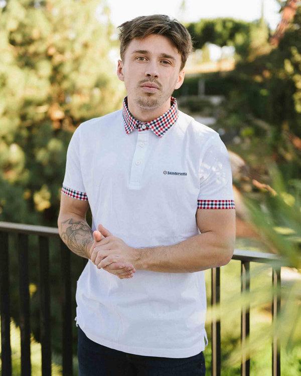 Lambretta Gingham Collar Polo White
