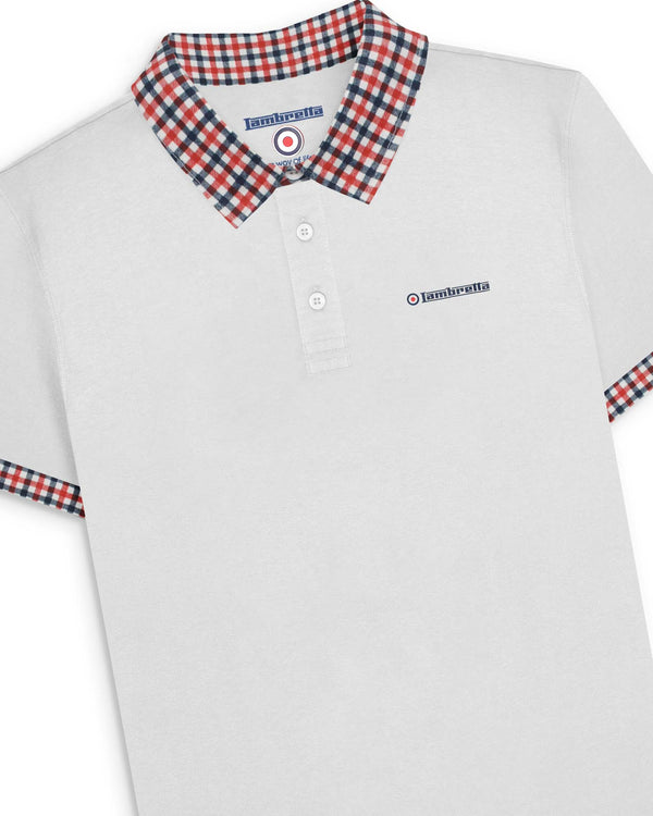 Lambretta Gingham Collar Polo White