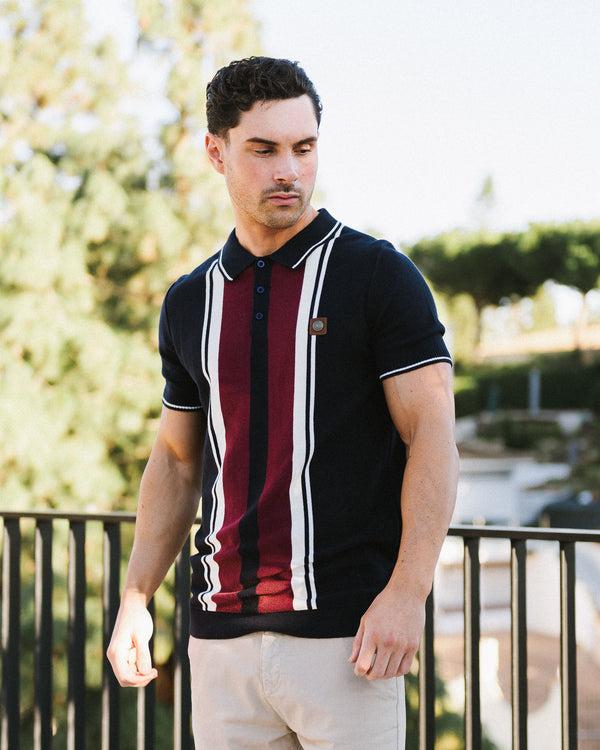 Lambretta Greco Striped SS Knit Polo Navy