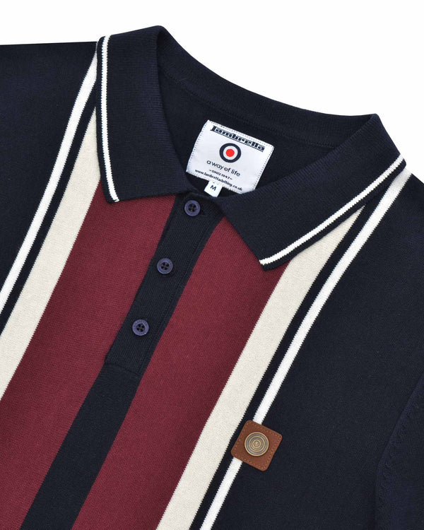 Lambretta Greco Striped SS Knit Polo Navy