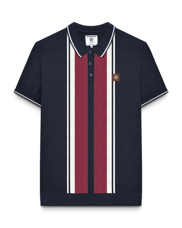 lambretta Greco Striped SS Knit Polo Navy