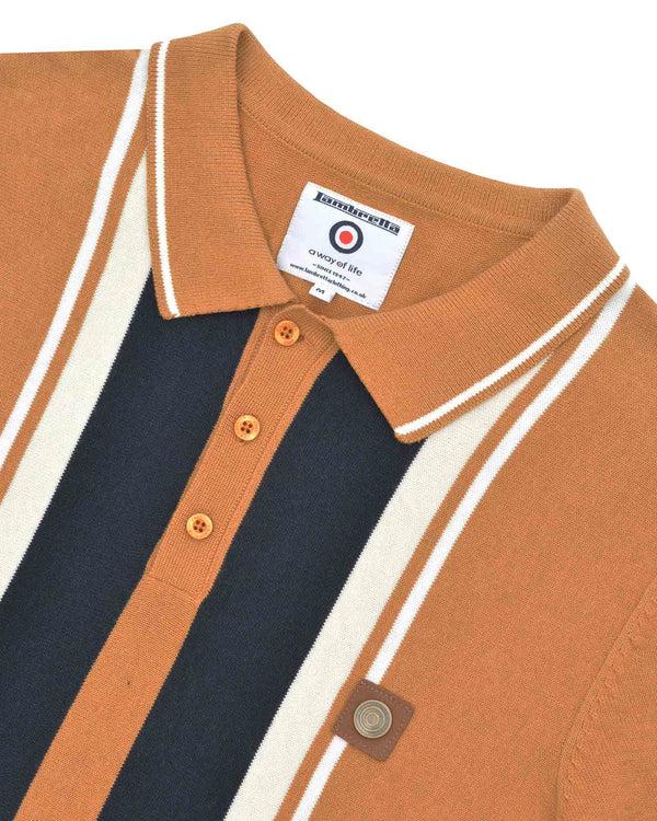 Lambretta Greco Striped SS Knit Polo Tobacco