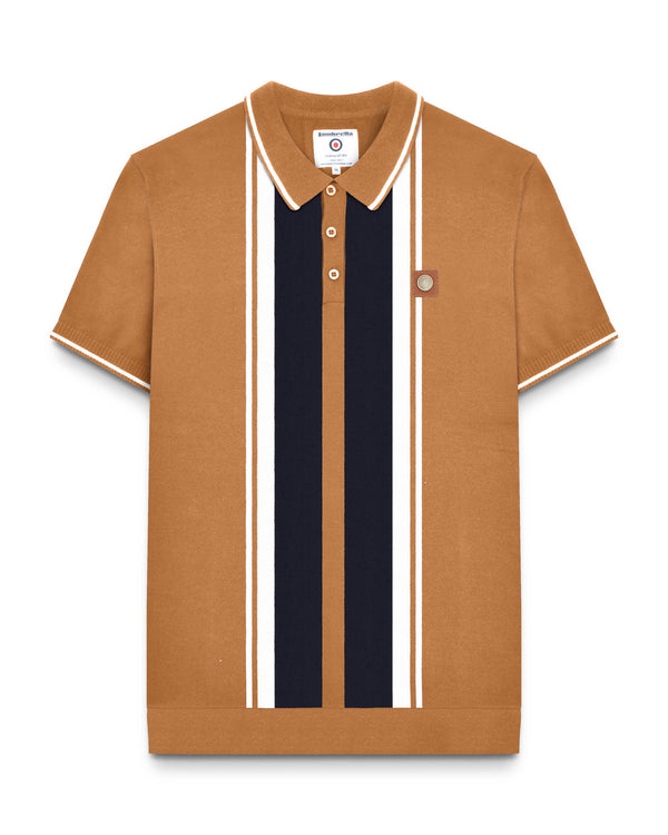 lambretta Greco Striped SS Knit Polo Tobacco