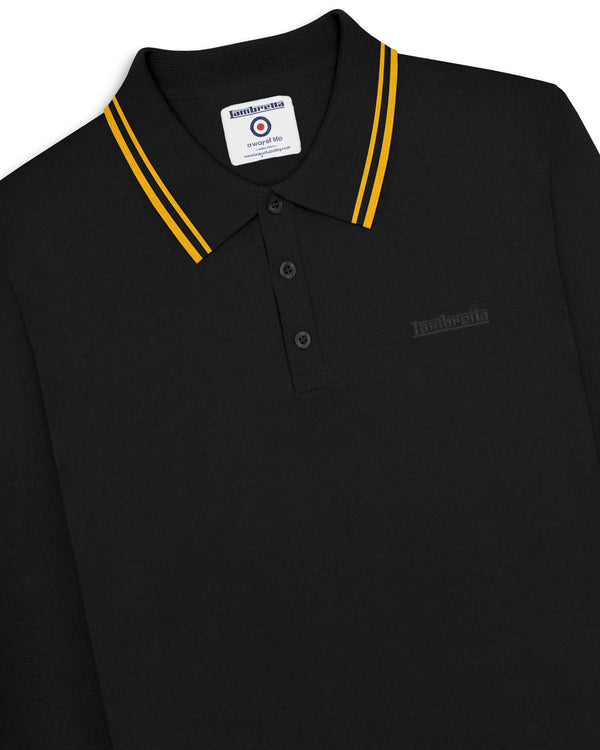Lambretta L/S Tipped Knitted Polo Black/Gold