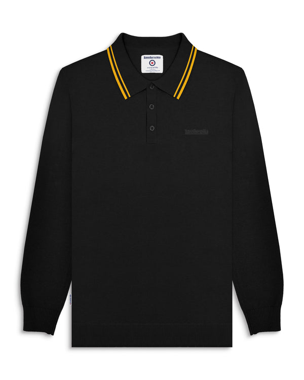 lambretta L/S Tipped Knitted Polo Black/Gold