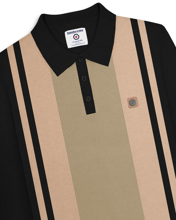 Lambretta L/S Vintage Panel Polo Black/Stone