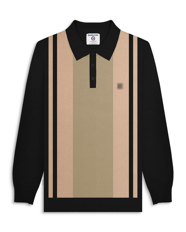 lambretta L/S Vintage Panel Polo Black/Stone