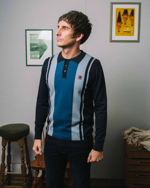 Lambretta L/S Vintage Panel Polo Navy