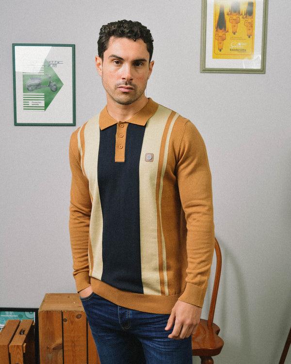 Lambretta L/S Vintage Panel Polo Tobacco