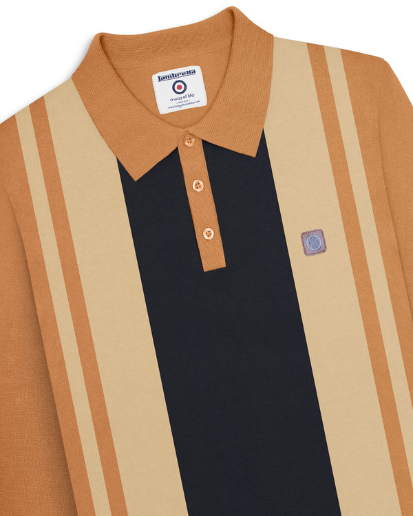 Lambretta L/S Vintage Panel Polo Tobacco