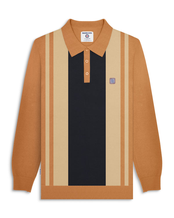 lambretta L/S Vintage Panel Polo Tobacco